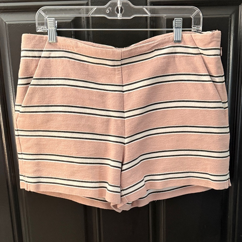 LOFT Pink Striped High Waist Shorts